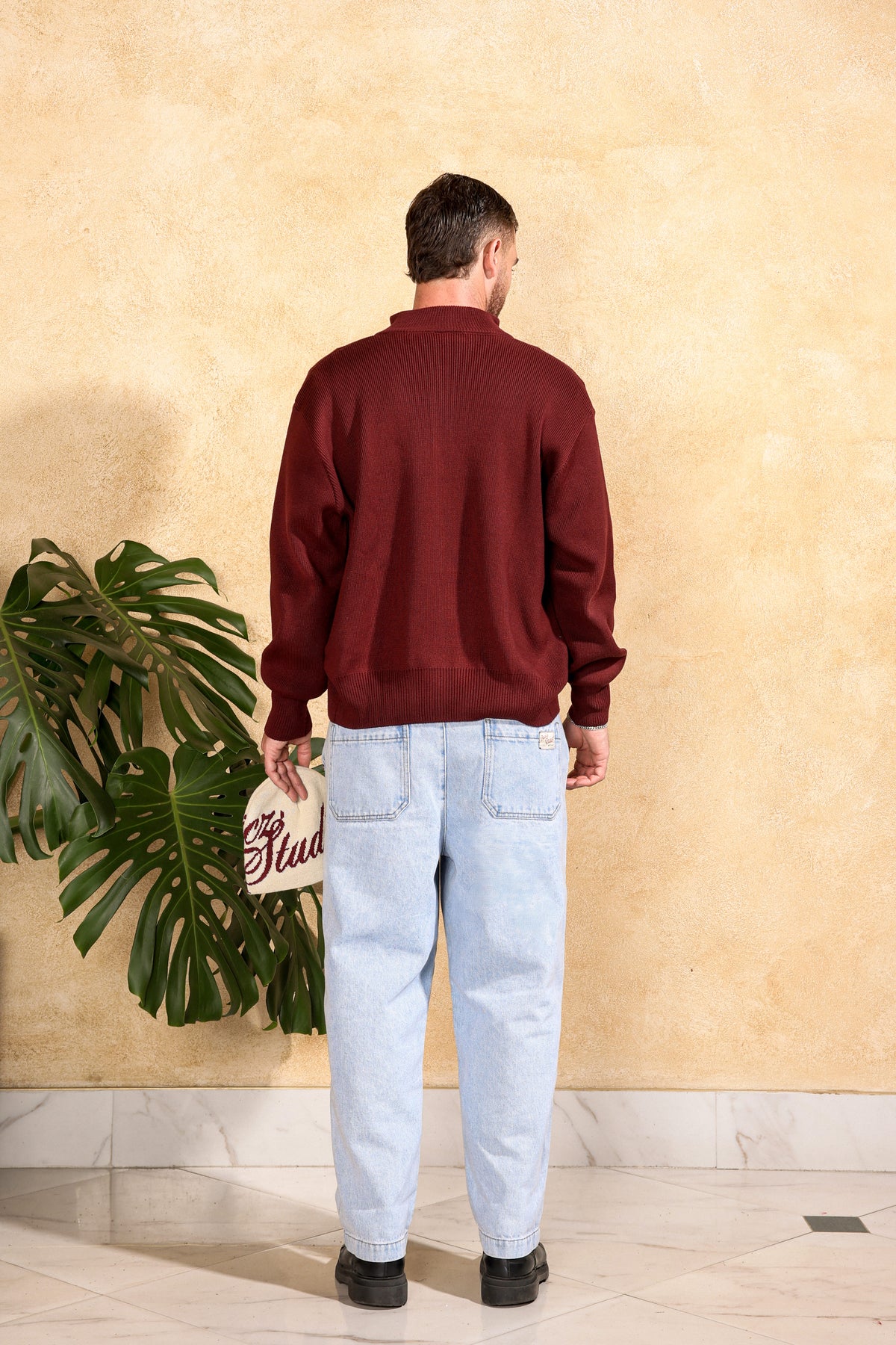KNIT ZIP-UP — BURGUNDY