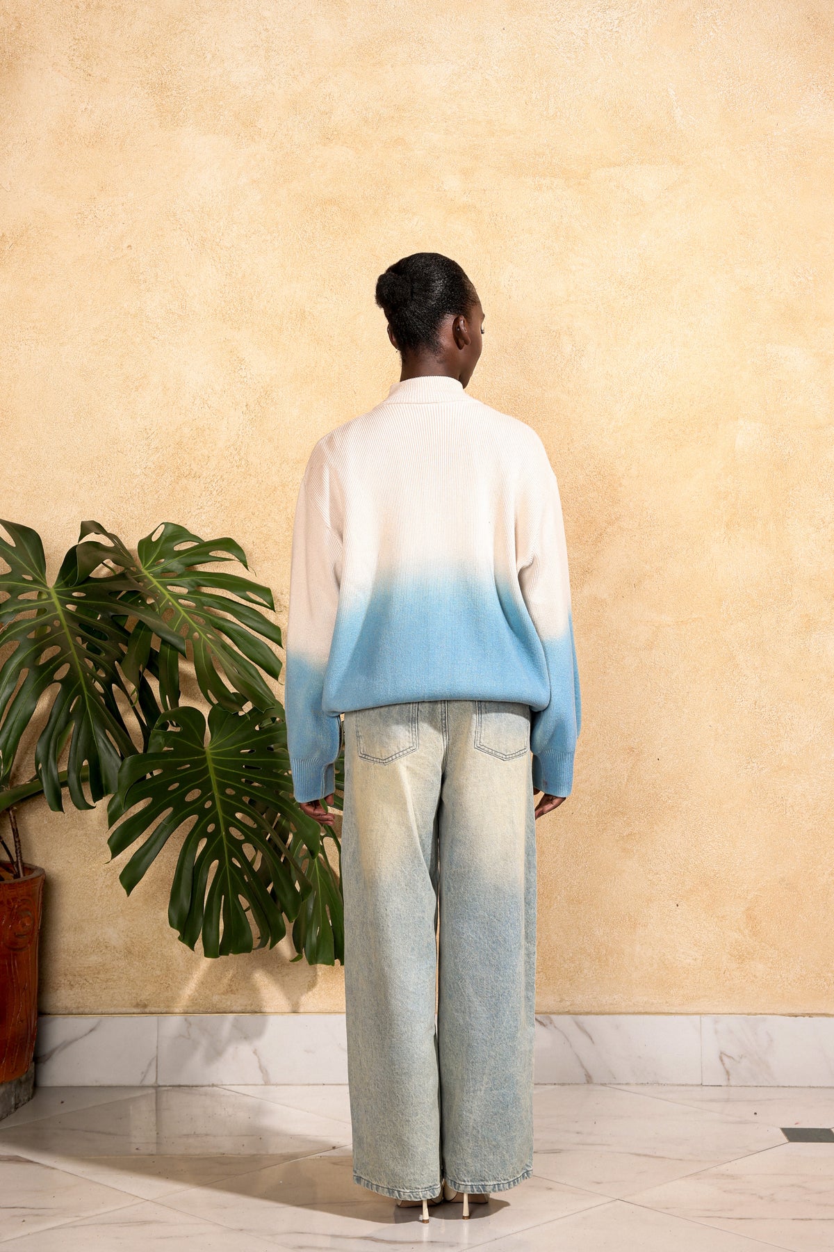 BLUE BLOOM KNIT DOUBLE ZIP-UP — DEGRADÉ