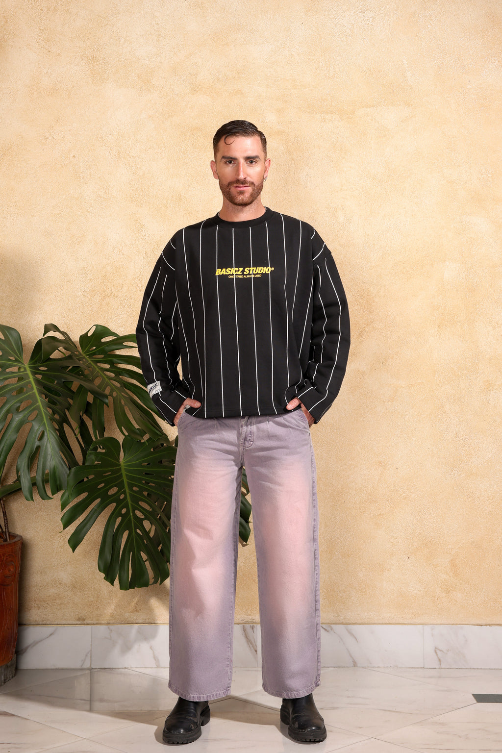 LOYALTY CREWNECK — BLACK PINSTRIPE
