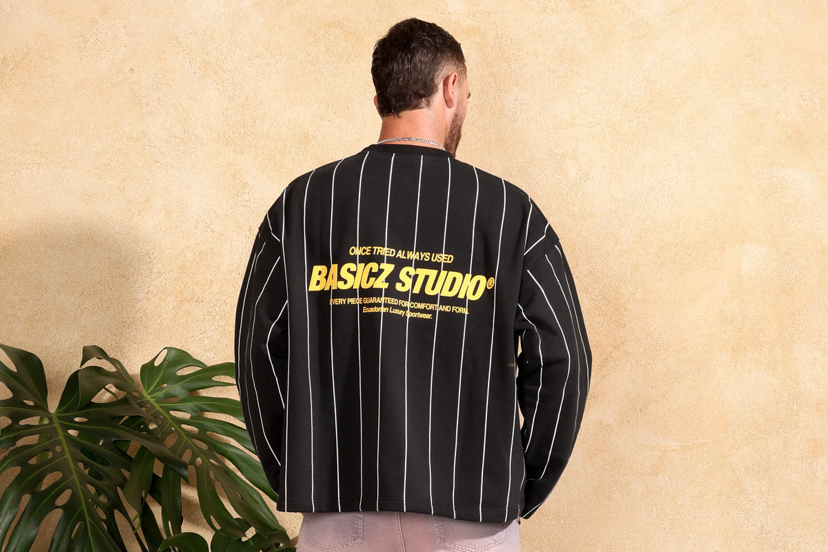 LOYALTY CREWNECK — BLACK PINSTRIPE