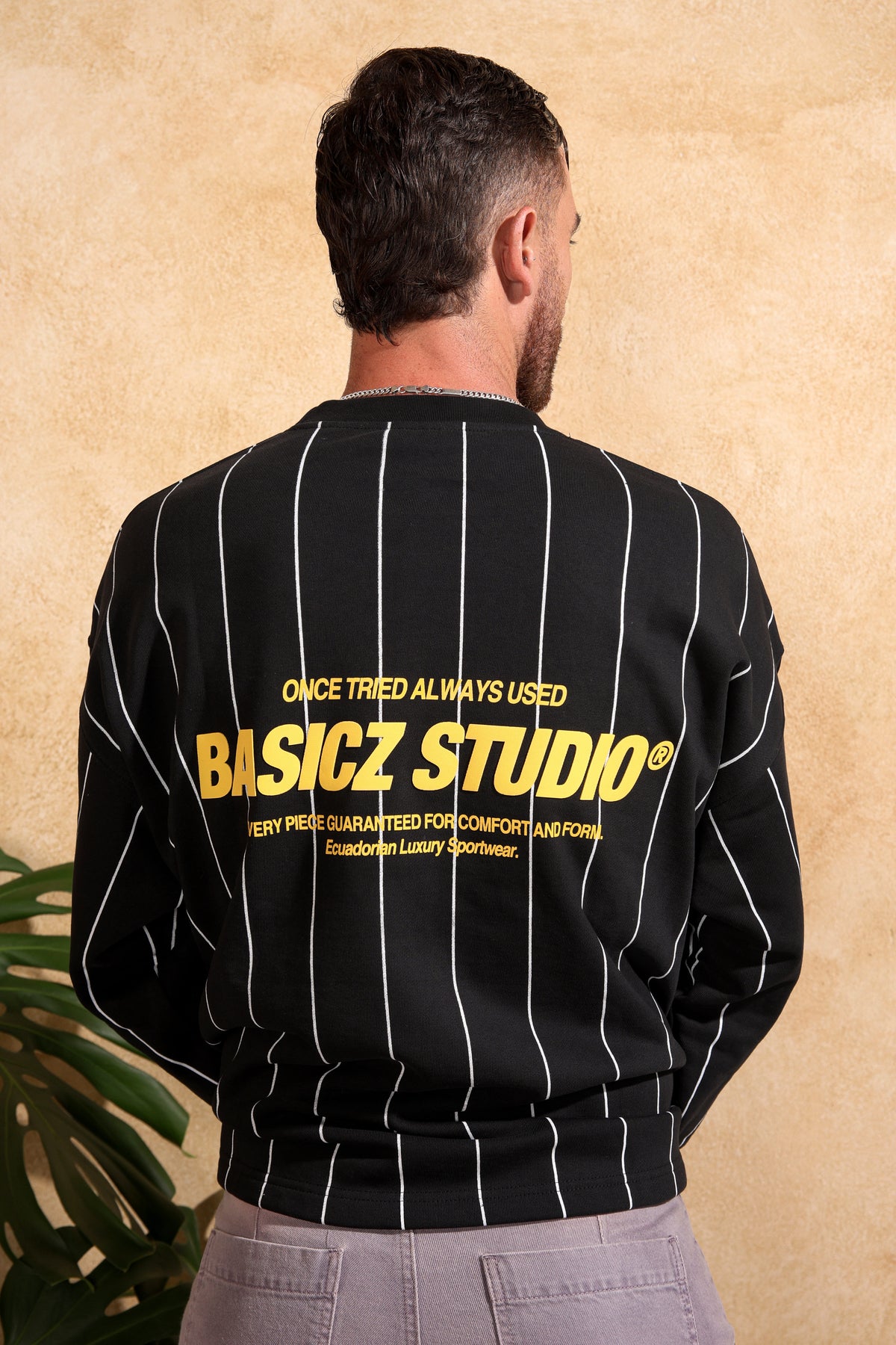 LOYALTY CREWNECK — BLACK PINSTRIPE