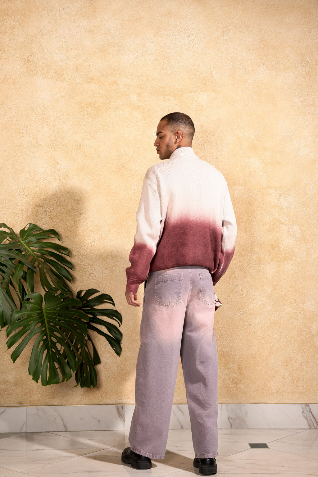 BURGUNDY BLOOM KNIT DOUBLE ZIP-UP — DEGRADÉ