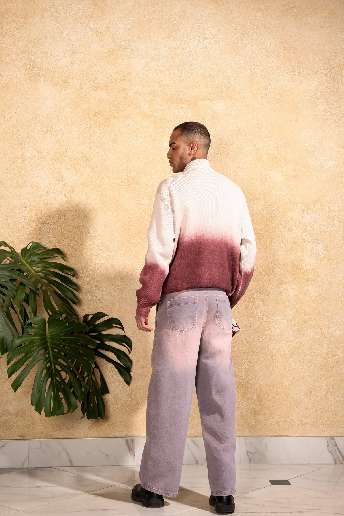 BURGUNDY BLOOM KNIT DOUBLE ZIP-UP — DEGRADÉ