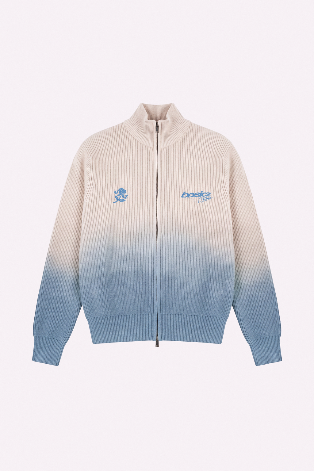 BLUE BLOOM KNIT DOUBLE ZIP-UP — DEGRADÉ, frente