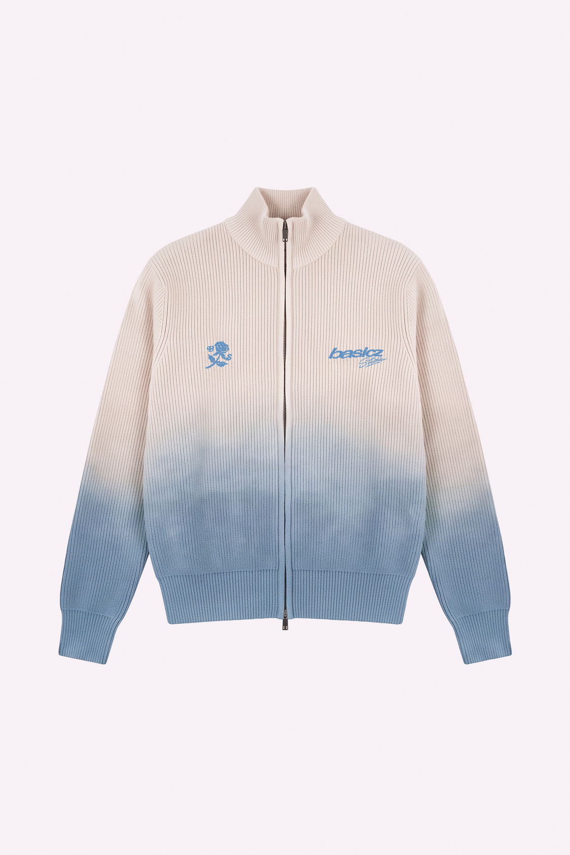 BLUE BLOOM KNIT DOUBLE ZIP-UP — DEGRADÉ, frente