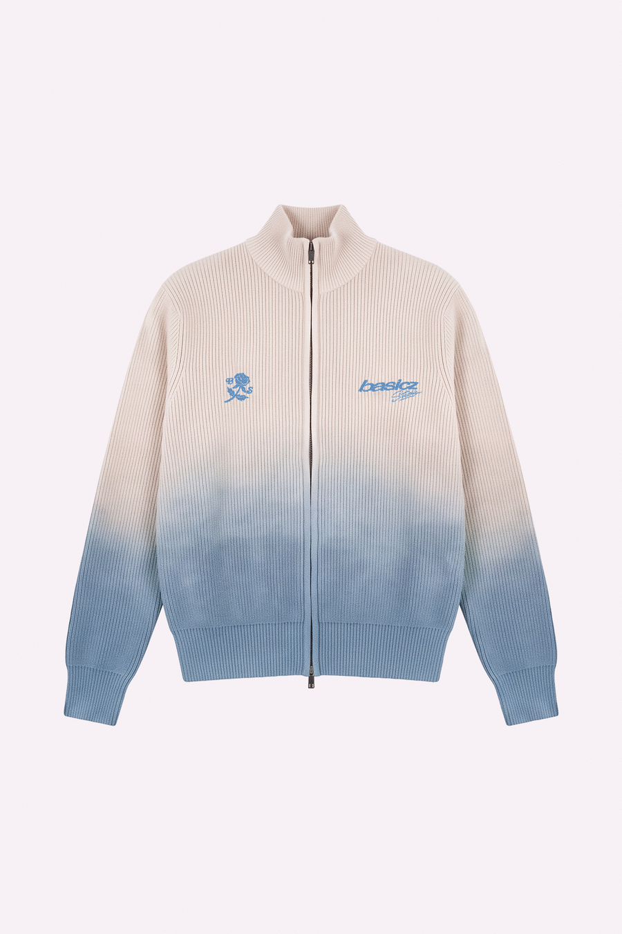 BLUE BLOOM KNIT DOUBLE ZIP-UP — DEGRADÉ, frente