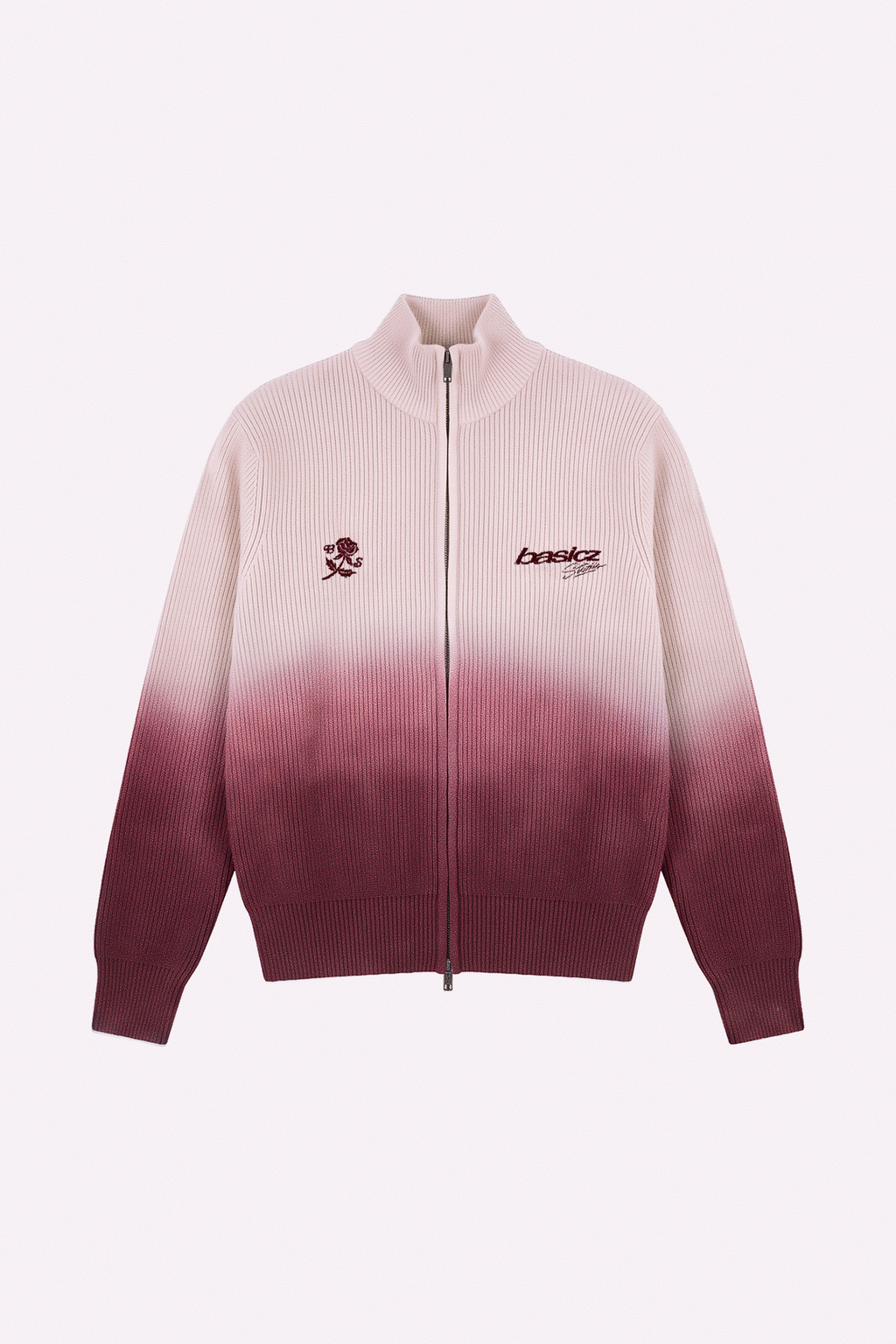 BURGUNDY BLOOM KNIT DOUBLE ZIP-UP — DEGRADÉ, frente