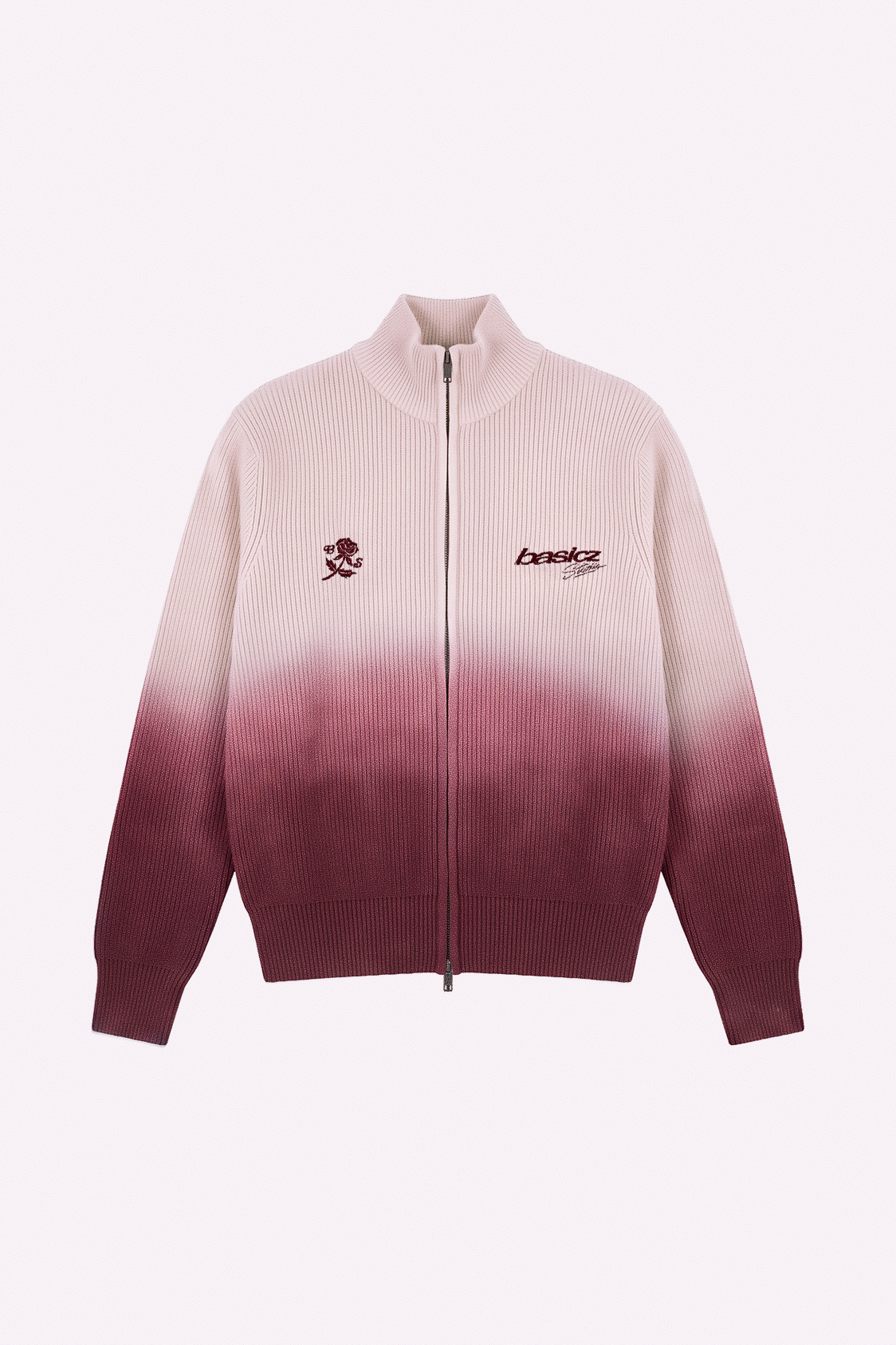 BURGUNDY BLOOM KNIT DOUBLE ZIP-UP — DEGRADÉ, frente
